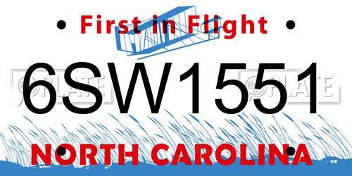 6SW1551 North Carolina License Plate