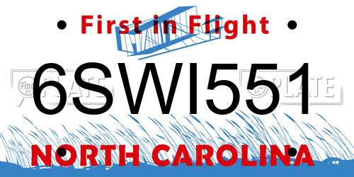 6SWI551 North Carolina License Plate