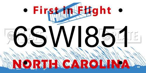 6SWI851 North Carolina License Plate