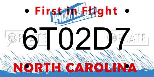6T02D7 North Carolina License Plate