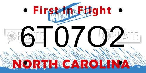 6T07O2 North Carolina License Plate