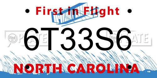 6T33S6 North Carolina License Plate