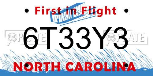 6T33Y3 North Carolina License Plate