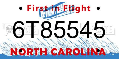 6T85545 North Carolina License Plate