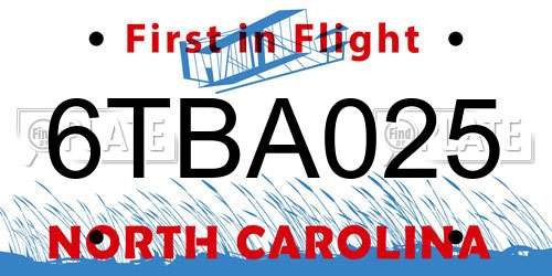 6TBA025 North Carolina License Plate