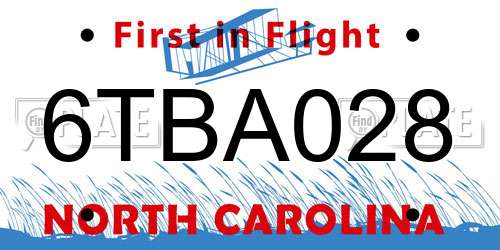 6TBA028 North Carolina License Plate