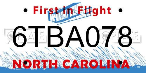 6TBA078 North Carolina License Plate