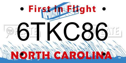 6TKC86 North Carolina License Plate