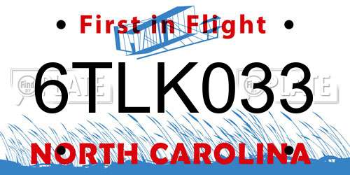 6TLK033 North Carolina License Plate