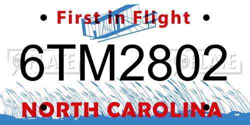 6TM2802 North Carolina License Plate