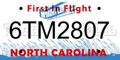 6TM2807 North Carolina License Plate