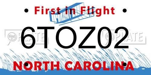 6TOZ02 North Carolina License Plate