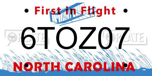 6TOZ07 North Carolina License Plate