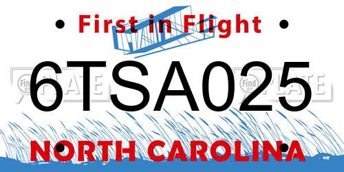 6TSA025 North Carolina License Plate
