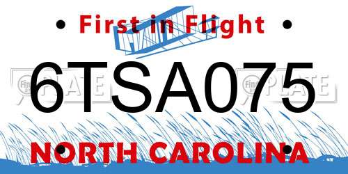 6TSA075 North Carolina License Plate