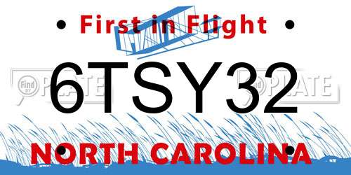 6TSY32 North Carolina License Plate