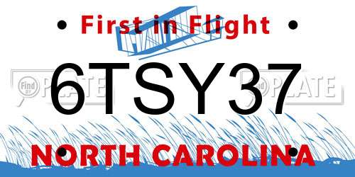 6TSY37 North Carolina License Plate