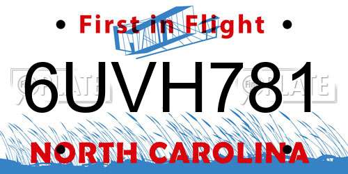 6UVH781 North Carolina License Plate