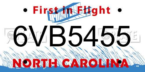 6VB5455 North Carolina License Plate