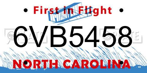 6VB5458 North Carolina License Plate