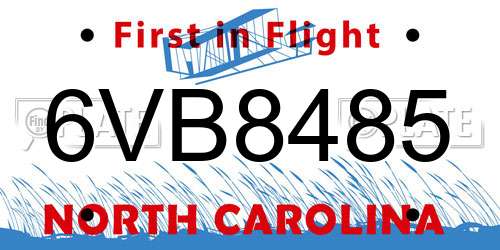 6VB8485 North Carolina License Plate