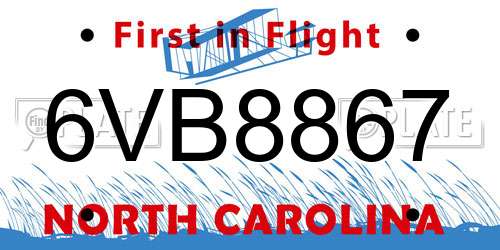 6VB8867 North Carolina License Plate