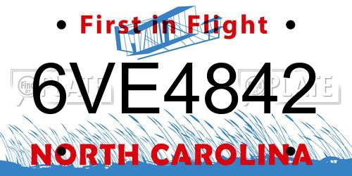 6VE4842 North Carolina License Plate