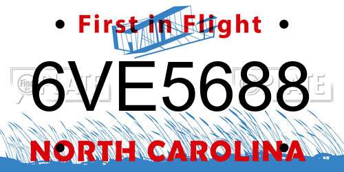 6VE5688 North Carolina License Plate