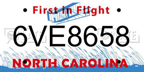 6VE8658 North Carolina License Plate