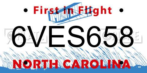 6VES658 North Carolina License Plate