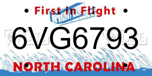 6VG6793 North Carolina License Plate