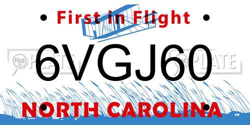 6VGJ60 North Carolina License Plate