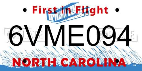 6VME094 North Carolina License Plate