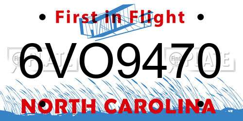 6VO9470 North Carolina License Plate