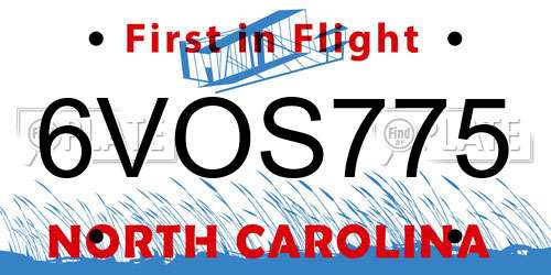 6VOS775 North Carolina License Plate