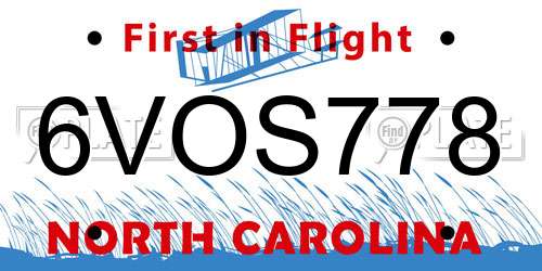 6VOS778 North Carolina License Plate