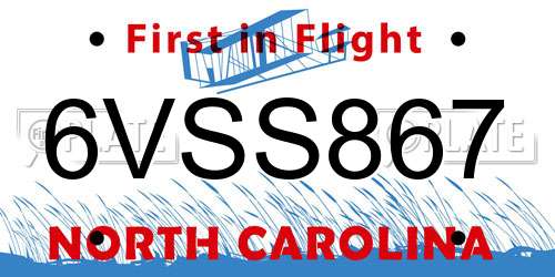 6VSS867 North Carolina License Plate