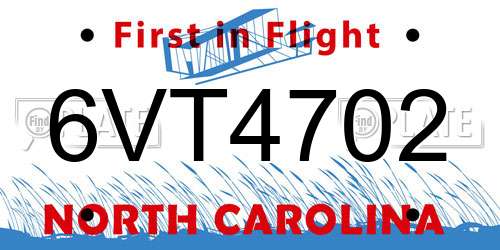 6VT4702 North Carolina License Plate