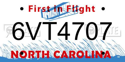 6VT4707 North Carolina License Plate