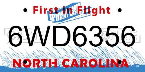 6WD6356 North Carolina License Plate