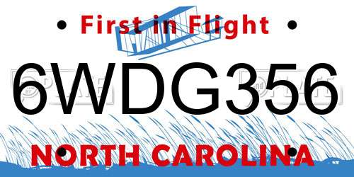 6WDG356 North Carolina License Plate