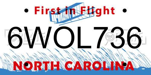 6WOL736 North Carolina License Plate