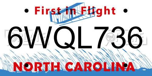 6WQL736 North Carolina License Plate