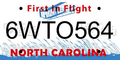 6WTO564 North Carolina License Plate