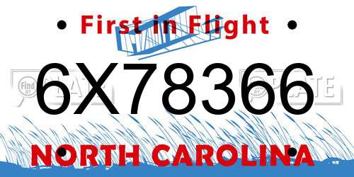 6X78366 North Carolina License Plate