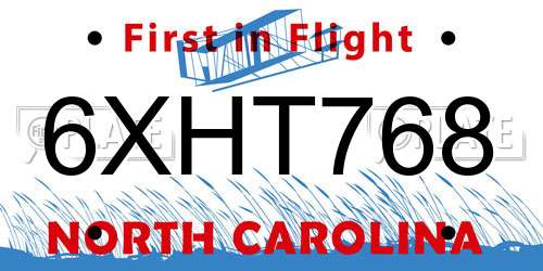 6XHT768 North Carolina License Plate