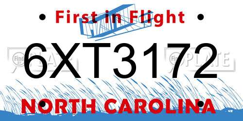 6XT3172 North Carolina License Plate