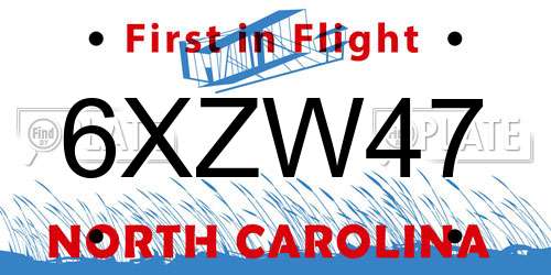 6XZW47 North Carolina License Plate