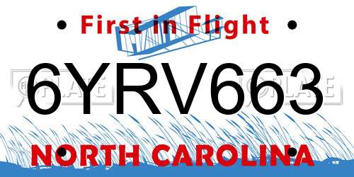 6YRV663 North Carolina License Plate