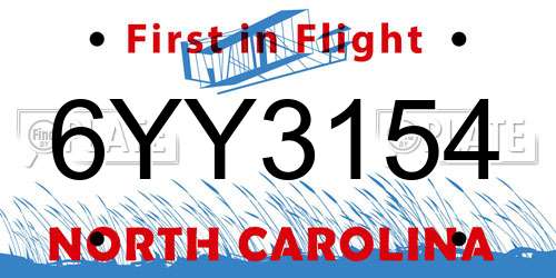 6YY3154 North Carolina License Plate